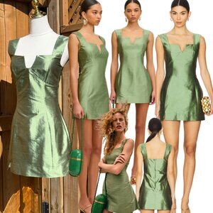 🆕 CULT GAIA 🧿 NWOT Marizia Silk-Dupioni Mini Dress, Calla Lilly Green Sz US 0